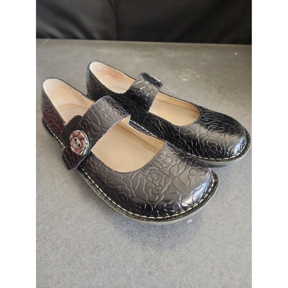 Alegria Paloma Black Embossed Rose Leather Mary Jane Clogs PAL-531 Women's 9-9.5
